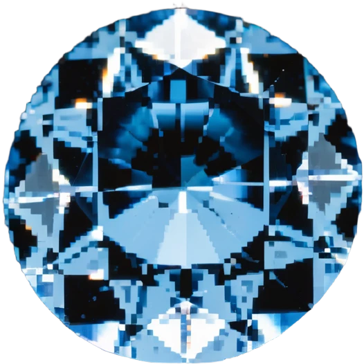 Round cut light blue celestite gem with facets and sparkle emoji