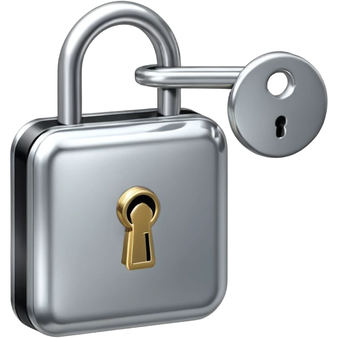 A chrome silver lock and key emoji, smooth metallic surfaces, glossy reflections, luxury swag vibe, minimal iOS emoji style, centered on clean white background emoji