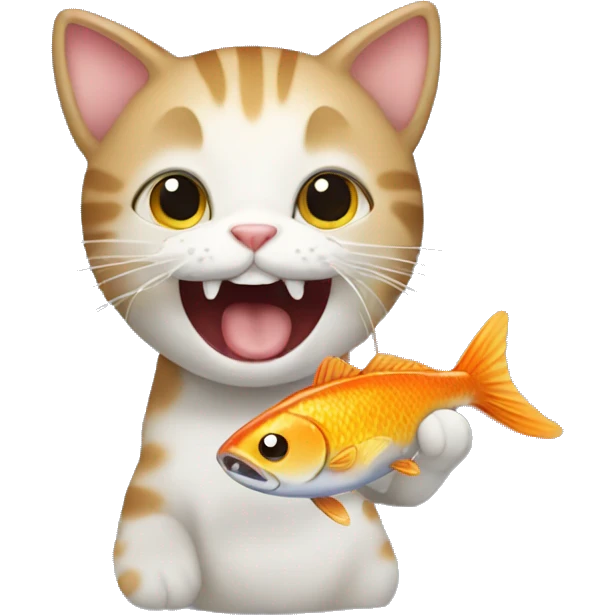 a cat happy to bite a fish emoji