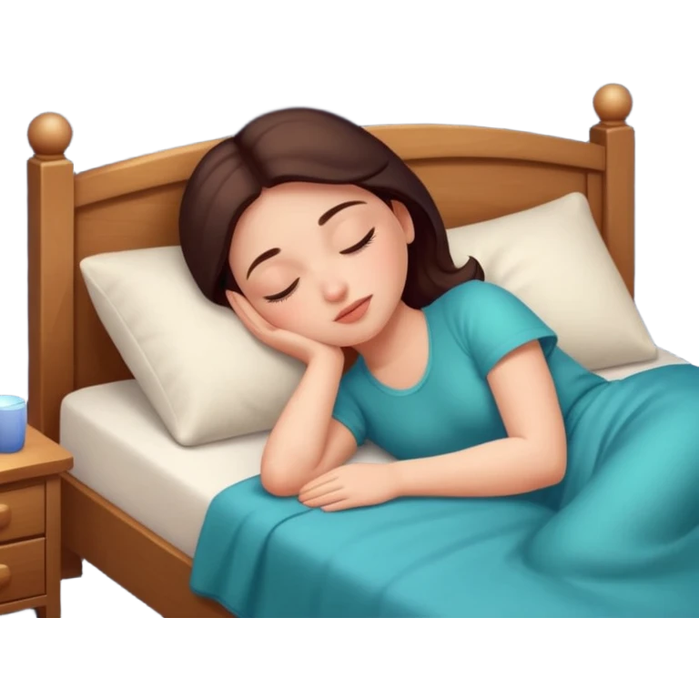woman peacefully asleep on a bed, night scene, apple memoji style emoji