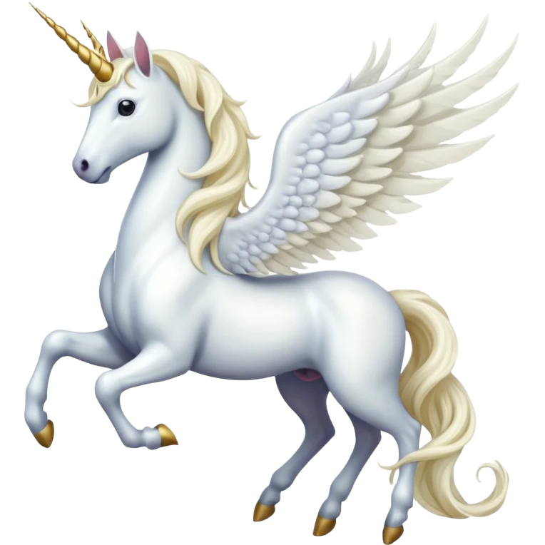 Cinematic Noble Unicorn with wings, slender with a flowing mane and tail and spiraled horn emoji