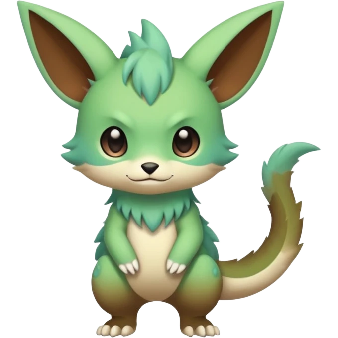 Pastel warm colorful-green-brown-gradient anime-styled edgy cool badass cute random Fakémon-creature, with random markings, full body emoji
