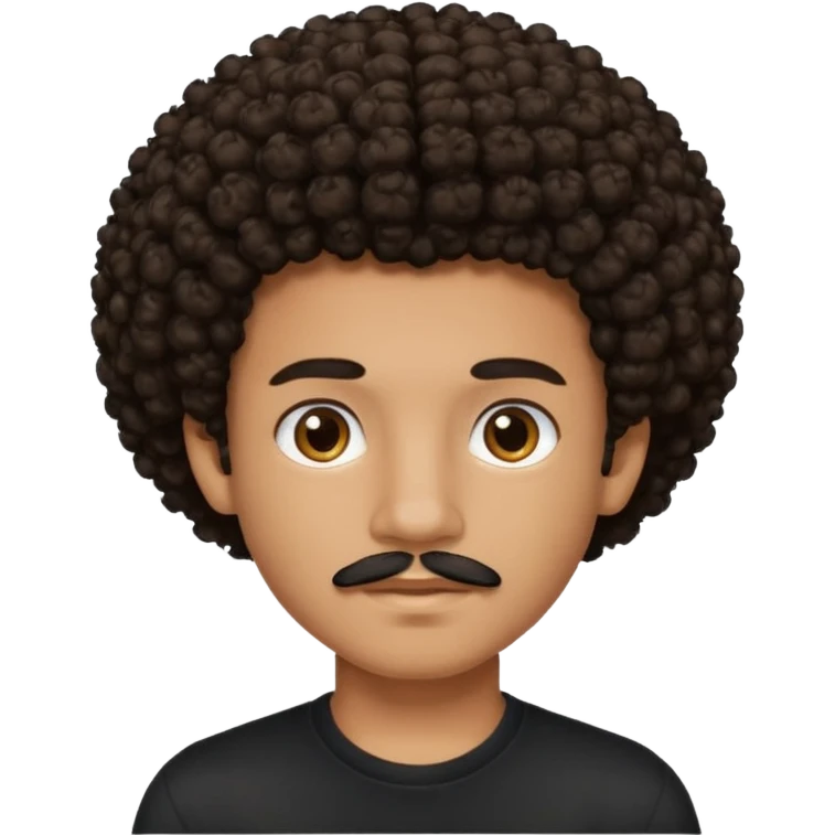teen-boy, Afro curly dark brown hair, brown eyes, black shirt, thin trimmed mustache, not bushy or thick  emoji