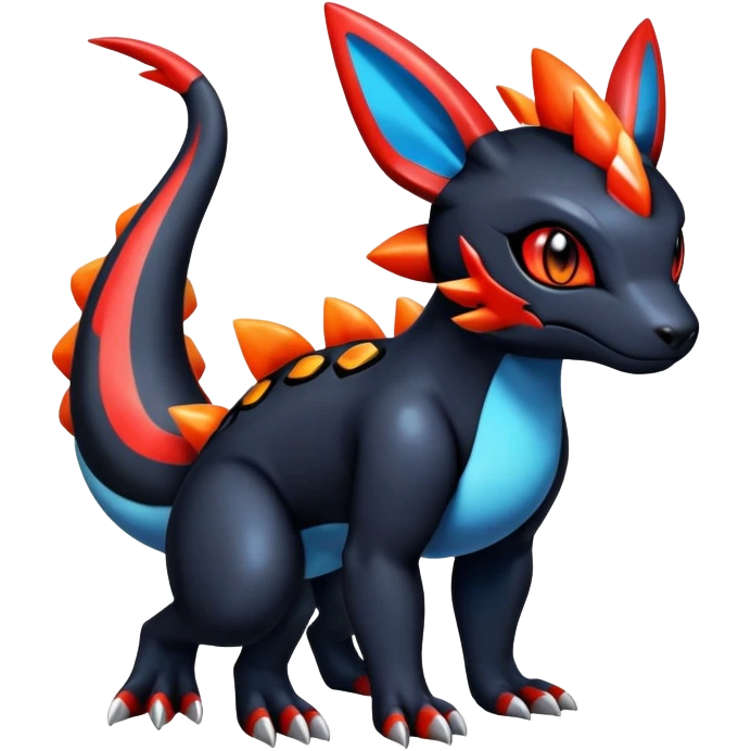 Cute Shiny Guilmon-Quilava-Salandit-Umbreon-Fakémon-hybrid-creature (full body)  emoji