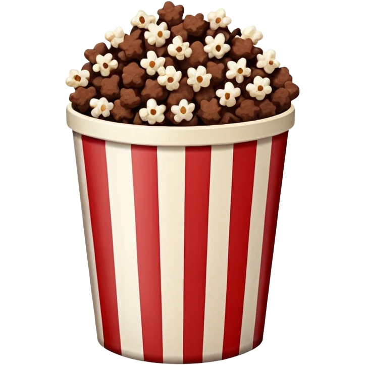 Chocolate popcorn in a paper jar with red and white vertical lines emoji