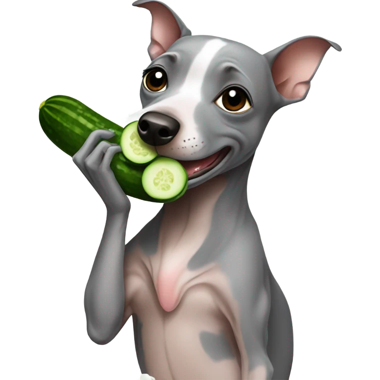 American Hairless Terrier eating cucumber emoji