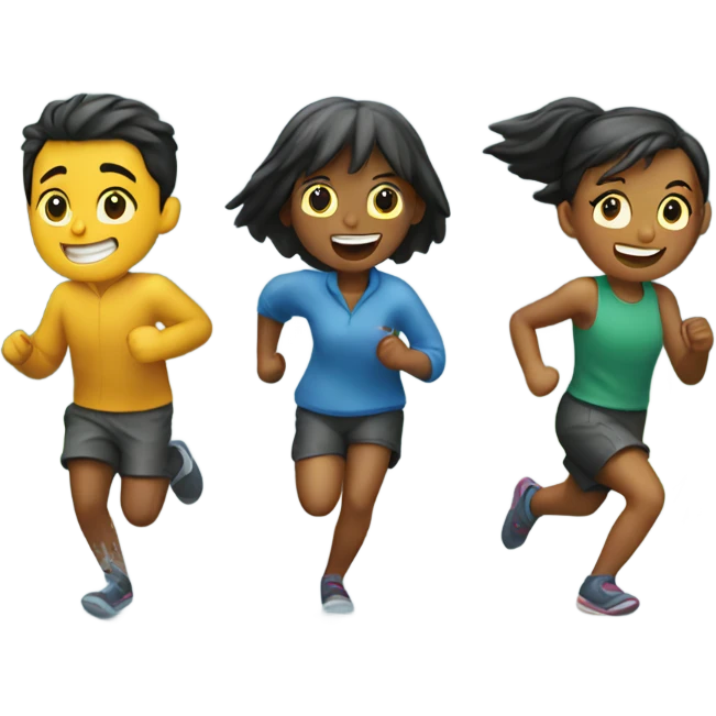 4 friends running and playing in the rain emoji