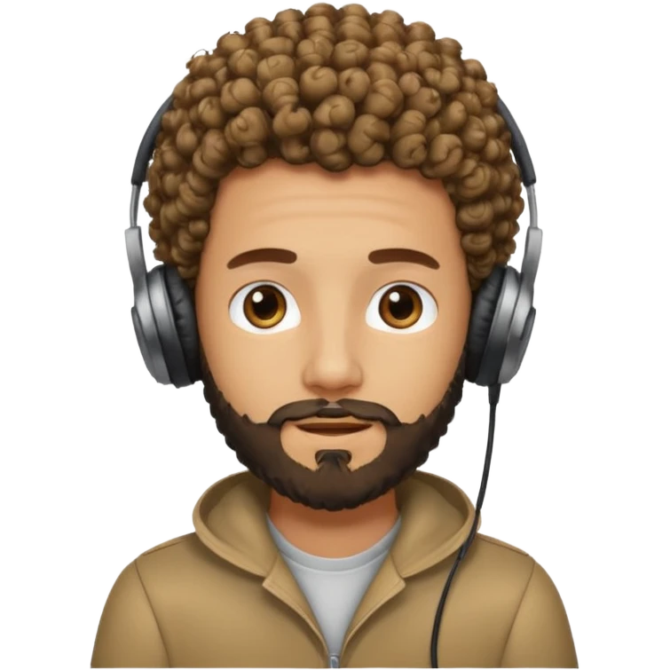 curly haired with headphones in and beard boy emoji
