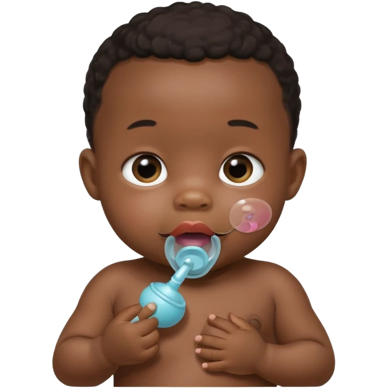 Black baby using pacifier blushing binky emoji