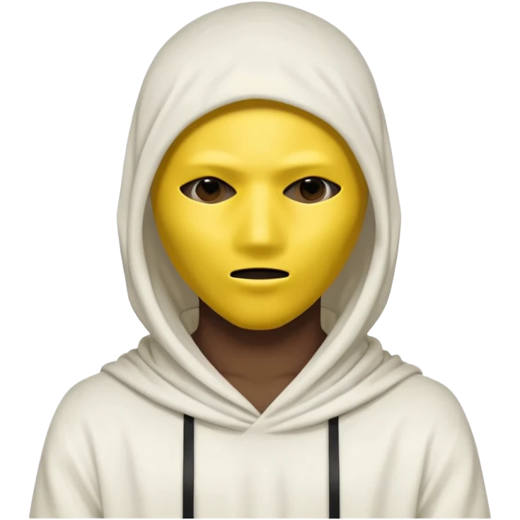 masked yellow white skin figure with cloth overing head and face / rap style like yeat kinda cloth covering head and face. rap style and minimalistic and mysterious. no eyes a emoji