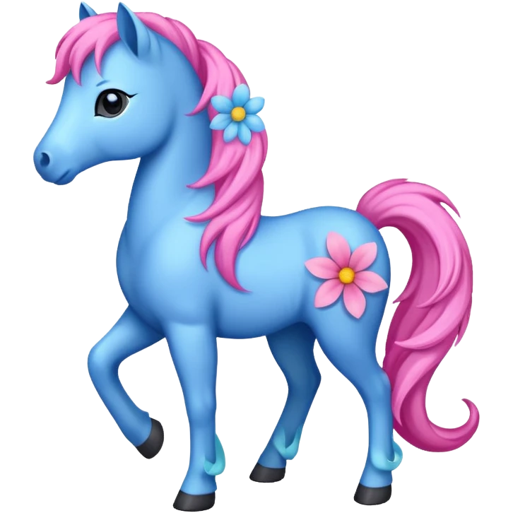 Blue pink pony with flowers standing  emoji