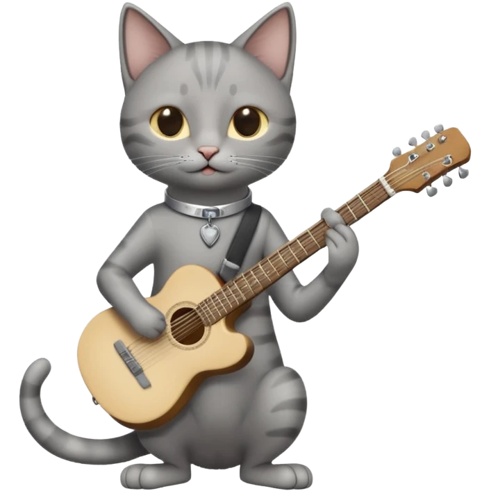 thin grey cat play guitar, long full body emoji