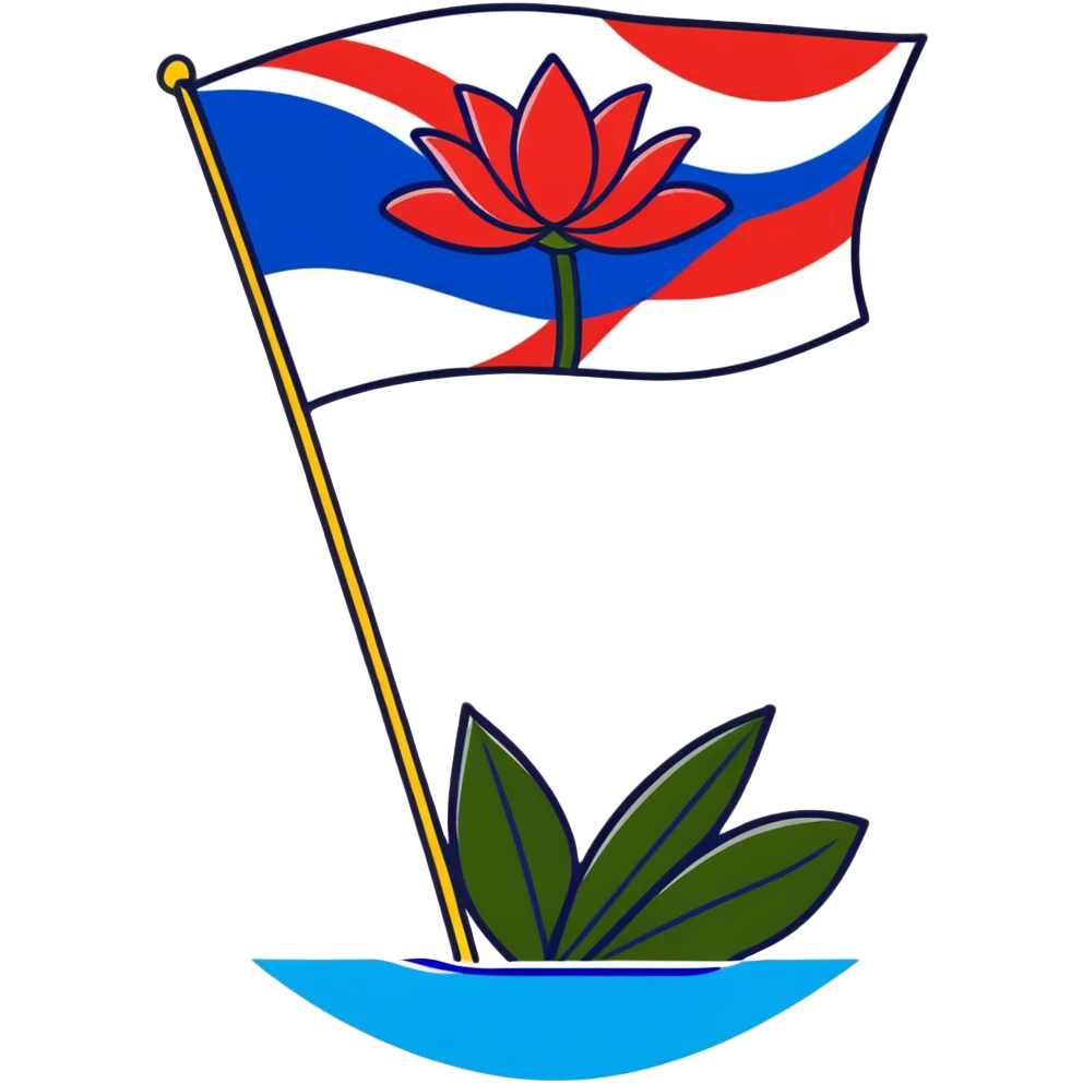 Flag of Friesland with blue and white diagonal stripes and red water lily leaves emoji