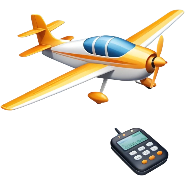 An icon featuring a remote-controlled model airplane soaring through the sky, with a detailed transmitter in the foreground. The sky is clear with motion lines showing flight. Transparent background emphasizes the precision, creativity, and joy of aeromodelling as a sport. emoji