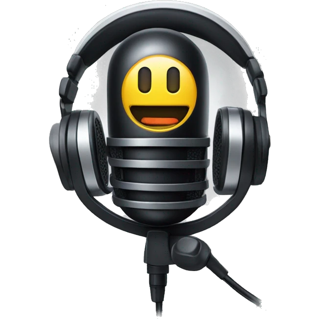 A studio condenser microphone with a headphone around emoji