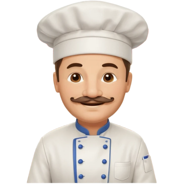 Est-ce que tu peux me faire un chef cuistot qui ressemble à Philippe Etchebest et qui est devant un restaurant? Est-ce que tu peux le faire souriant, avec une moustache de cuistot? 
 emoji