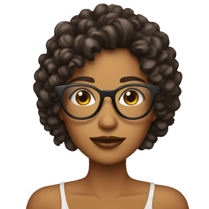 Mujer con pelo rizado café con lentes negros piel clara  emoji