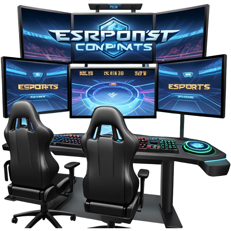 An icon featuring a gaming monitor displaying an intense esports competition, with players' hands on controllers and keyboards. A digital scoreboard and glowing energy lines surround the scene, symbolizing the excitement of competitive gaming. Transparent background highlights the world of esports. emoji