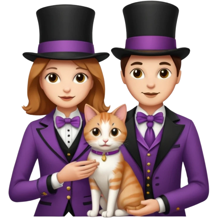 magician couple and their pet cat emoji