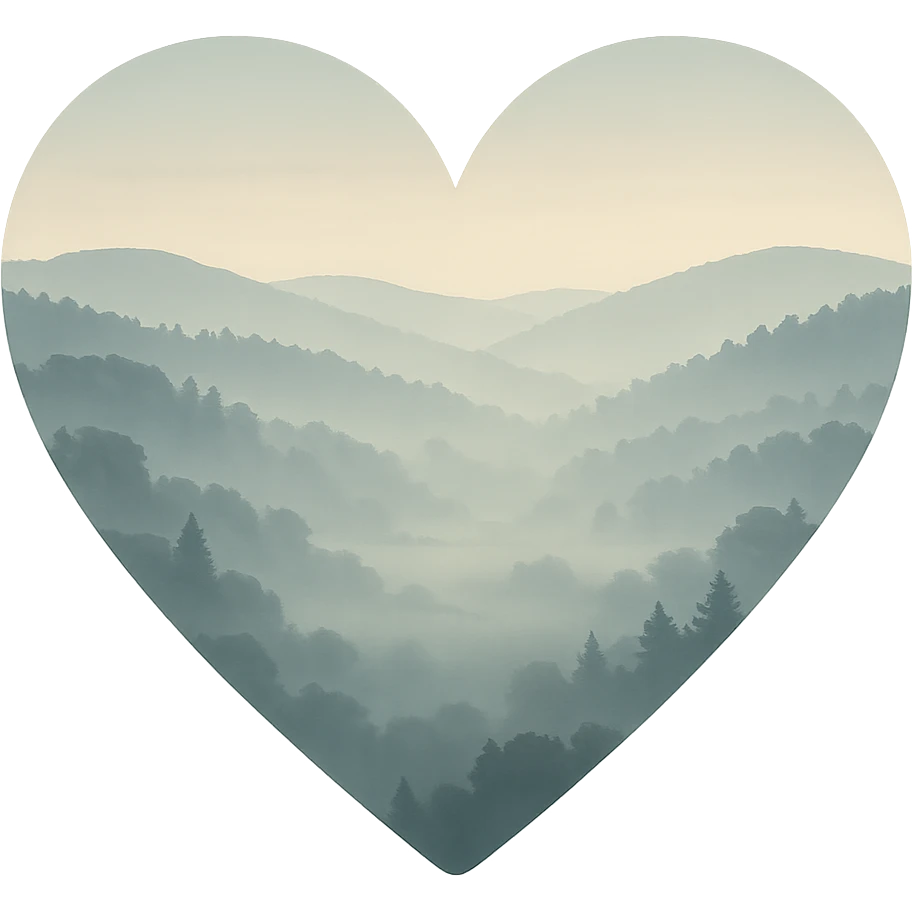 heart with a misty morning valley, clean digital illustration emoji