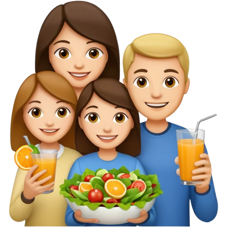 family holding salad and orange juice emoji