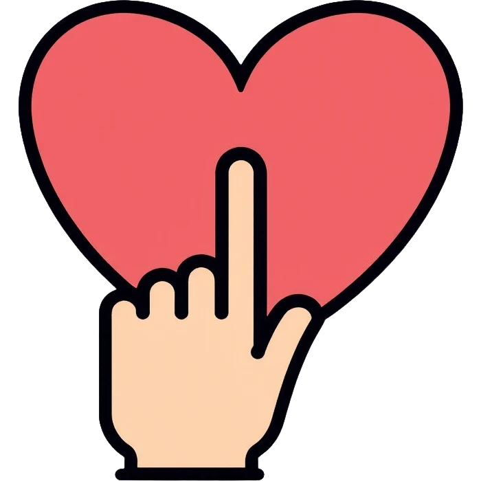 hand with index finger touching or clicking on a heart emoji