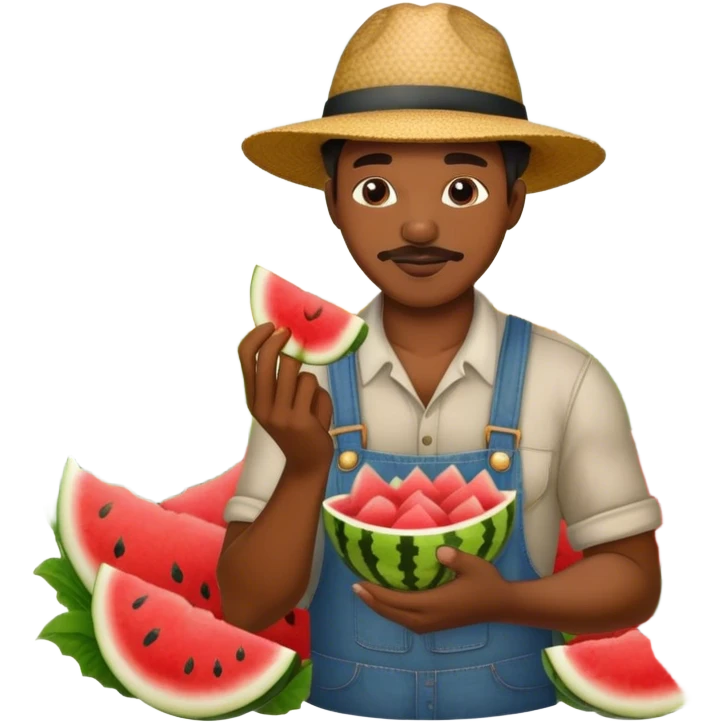  a black farmer in a field with cotton while eating chicken and watermelon emoji