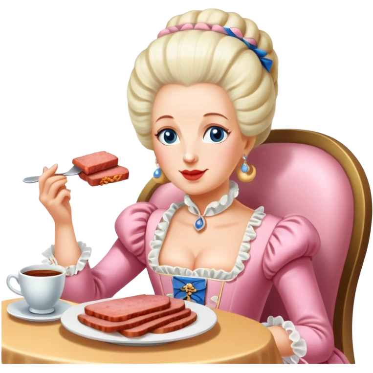 marie antoinette eating spam meat at cafe emoji