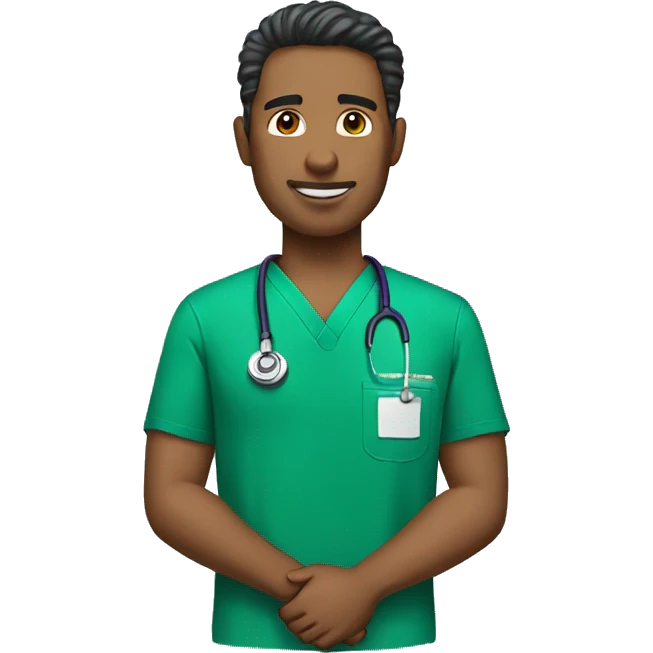 male portrait with green shirt wearing scrubs  emoji