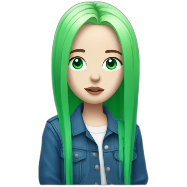 Billie eilish with green hairs and blue eyes emoji