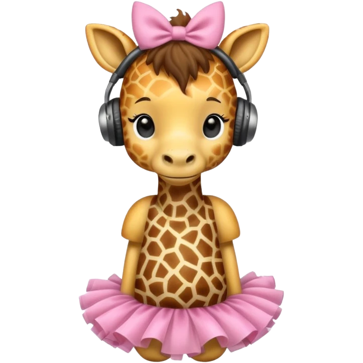 A giraffe with a tutu on and white fluffy headphones emoji