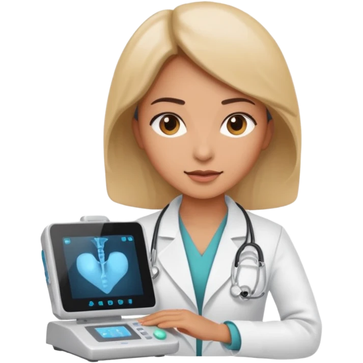 female doctor working an ultrasound machine emoji