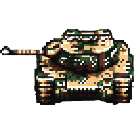 Tiger tank with camouflage pattern, pixel art style emoji