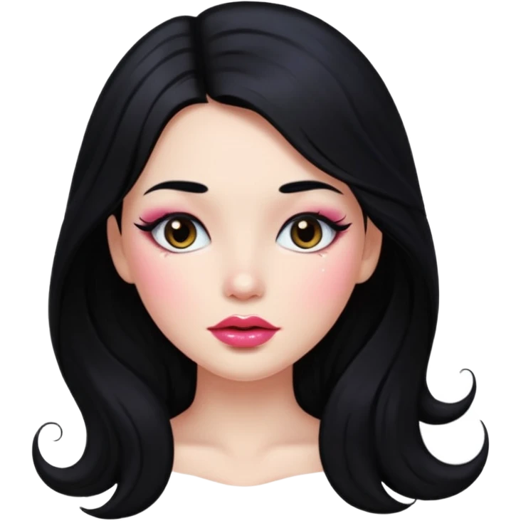 douyin long black hair glossy ;lips glittery girl emoji