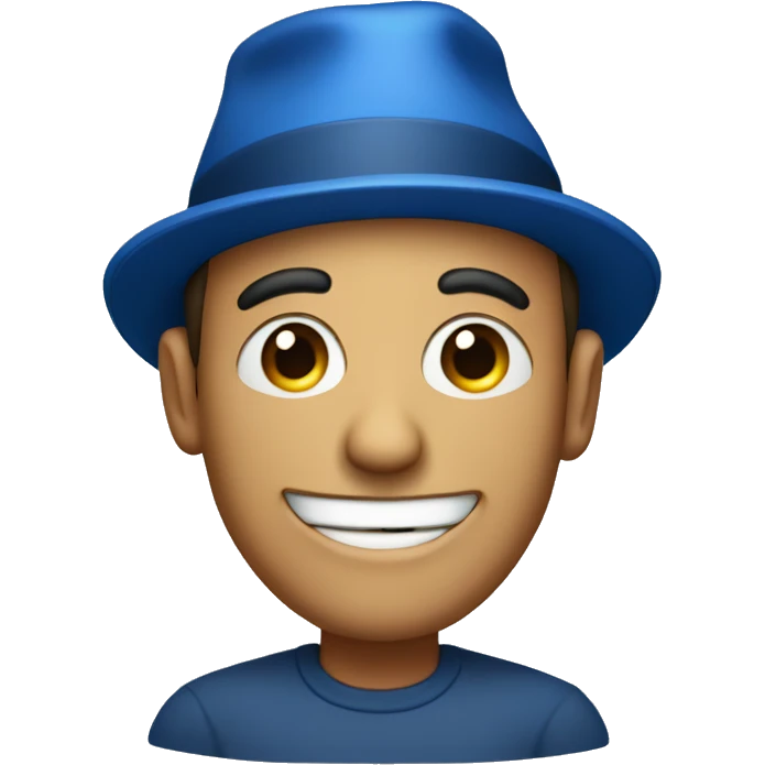 Man wearing blue hat with winking eye emoji