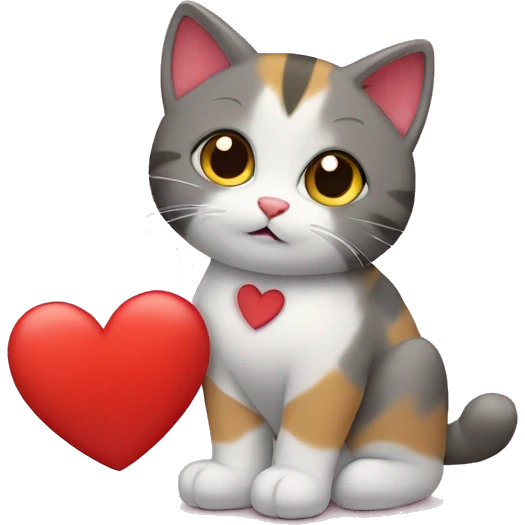 gatito tricolor tierno con corazones emoji