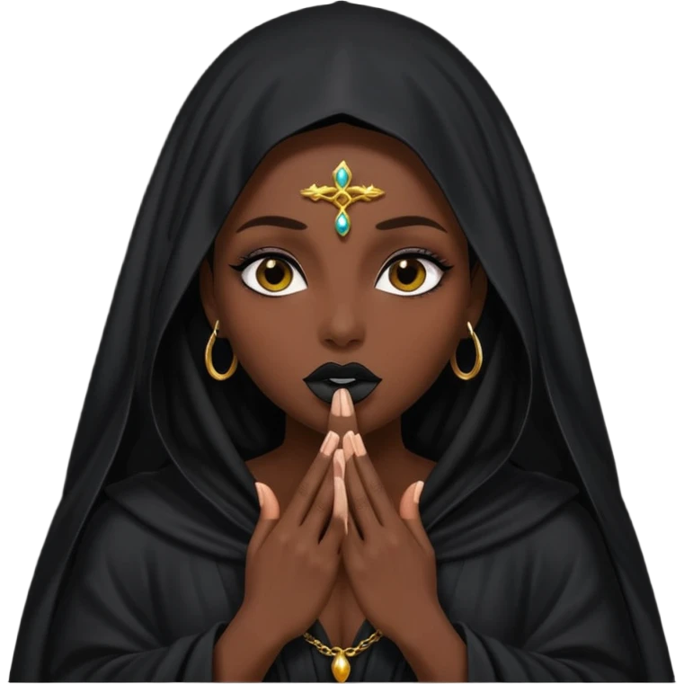 Priestess lifting black veil from her lips, blasphemous erotic energy emoji