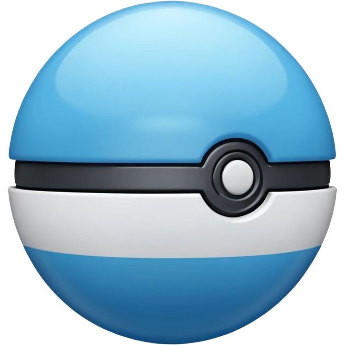 blue pokeball emoji, top half is a more saturated blue, bottom half is white, black stripe, with a white sheen, with a reflective surface emoji