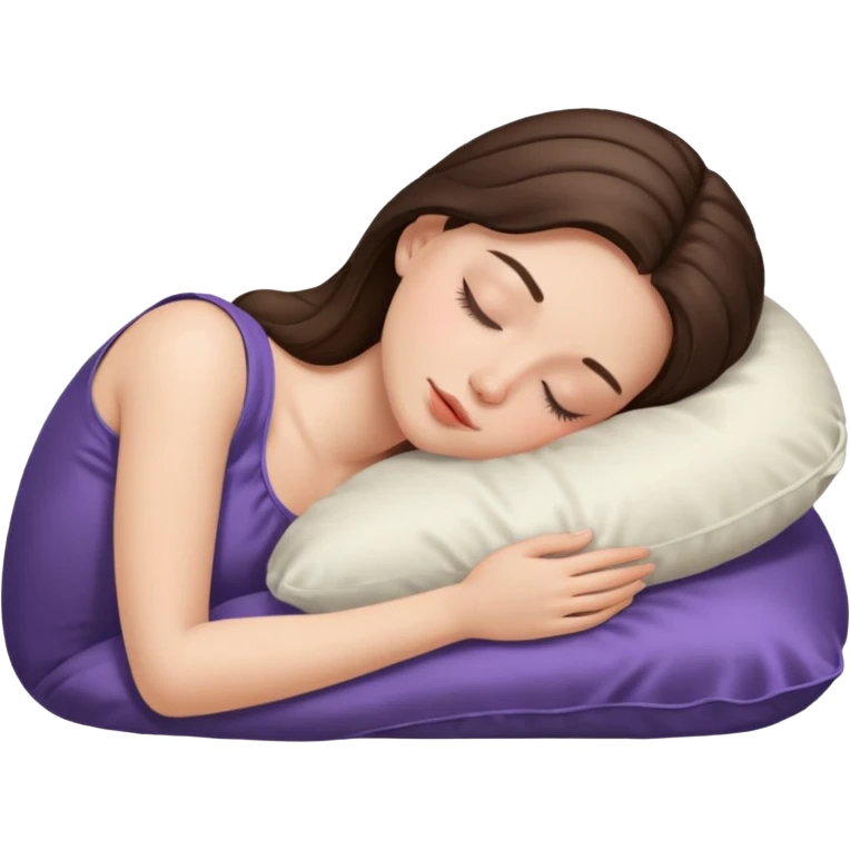 brunette white girl as sleeping beauty head on a silk pillow emoji