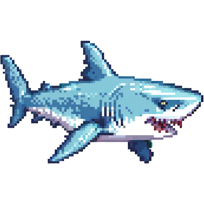a shark in pixel art style, compact and expressive emoji
