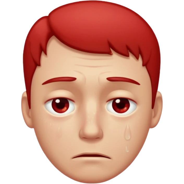 Man with a reddened, sad face, a tear flowing from his eye down his cheek emoji