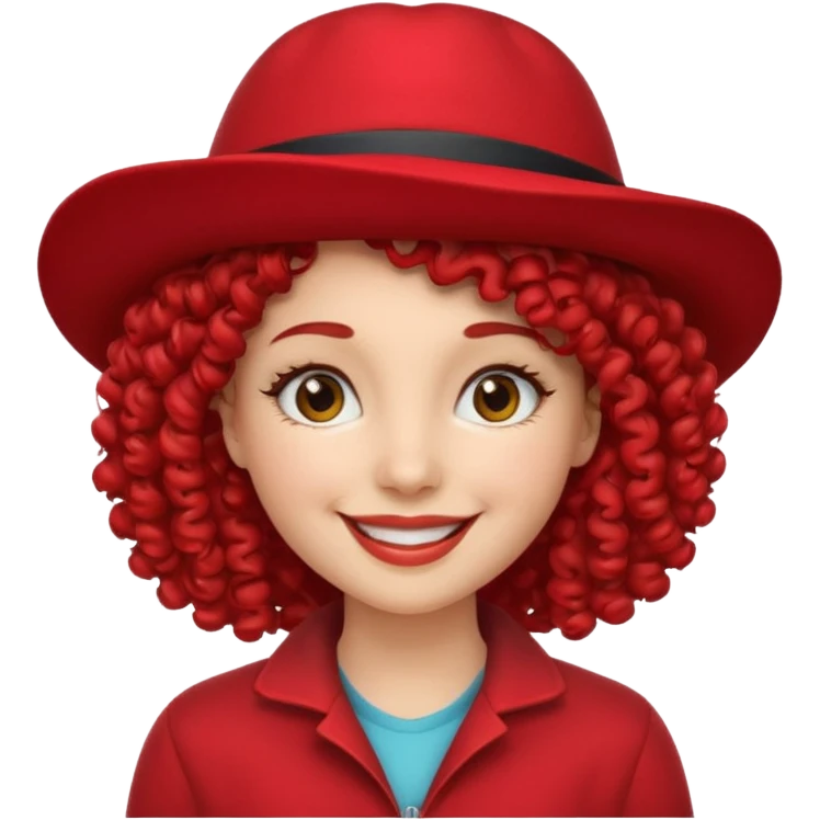 curly hair woman with red hat emoji