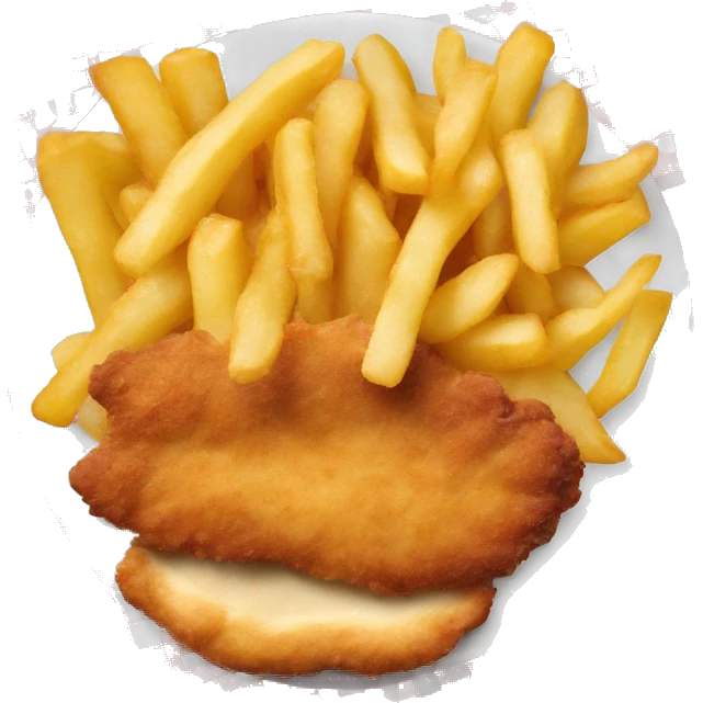 a Schnitzel shaped like Austria with pommes emoji