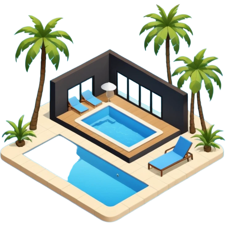 Spanish airbnb pool, palm trees isometric exterior emoji