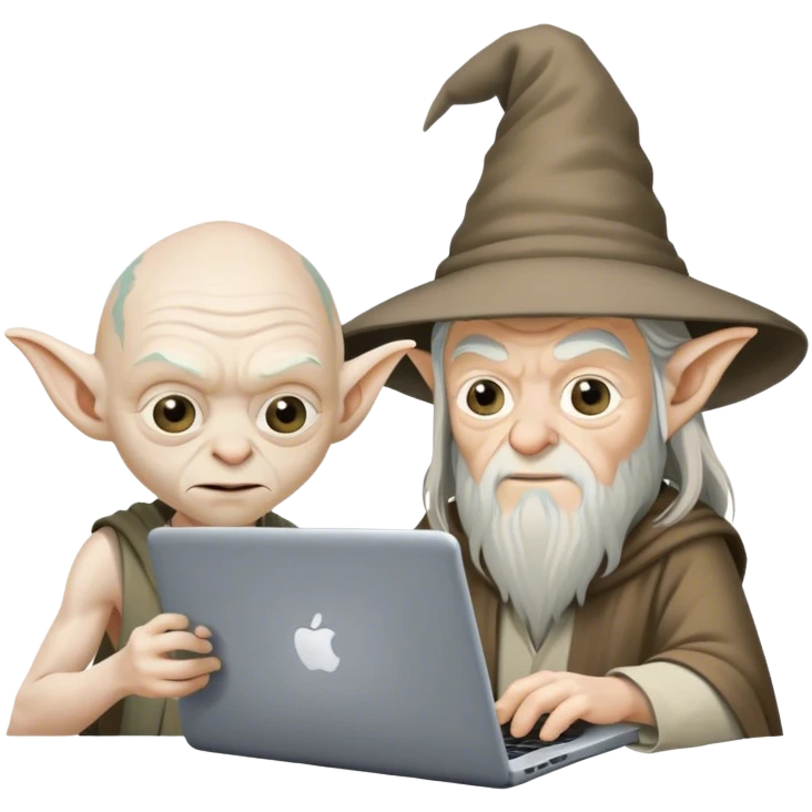 gollum and gandalf working with laptop emoji