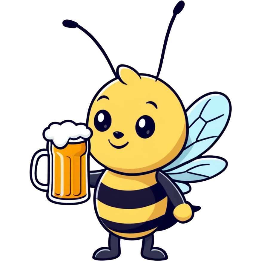 A drunk bee holding a glass of beer emoji