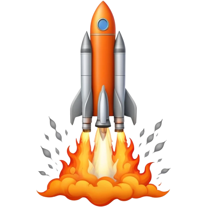 A rocket launching into space with flames and smoke coming out of the bottom emoji