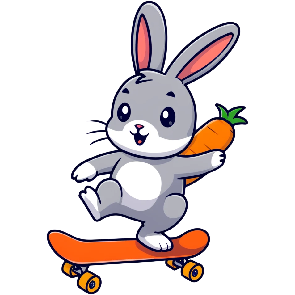 Funny rabbit riding a skateboard with carrot in hand emoji