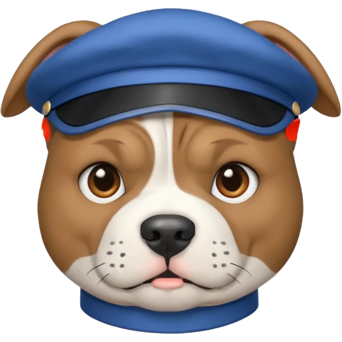 round circle puppy head uniform grey bleu staffy, stupid expression emoji