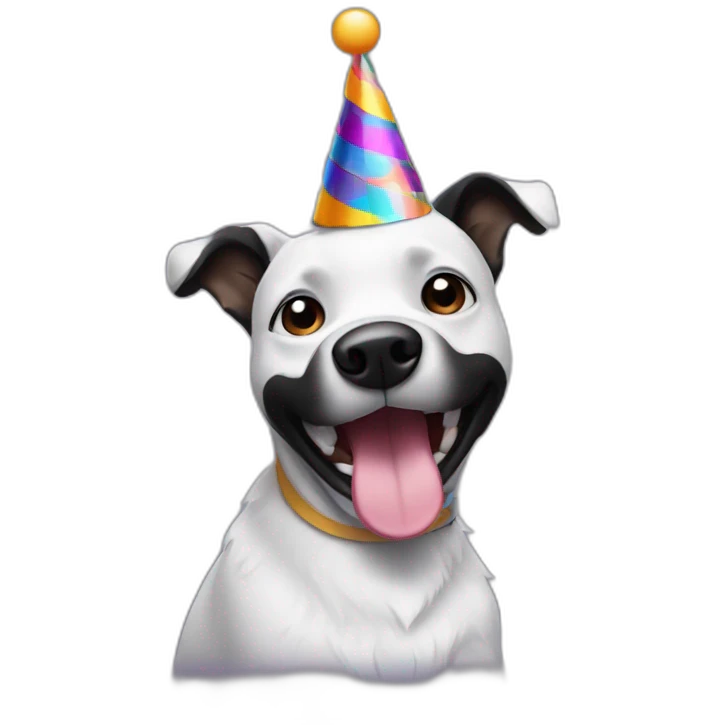 dancing black and white dog with a party hat emoji